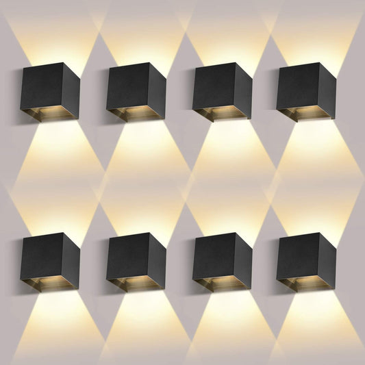 ledmo 8 Stücke LED Wandleuchte Innen/Aussen 12W Wandlampen Aussen Auf und ab Einstellbarer Lichtstrahl LED Außenleuchte Schwarz 2700-3000K Warmweiß IP65 Wasserdichte
